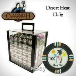 New Holdem Poker Chip Set Desert Heat 1000 Count 13.5g Clay Chip Acrylic Case