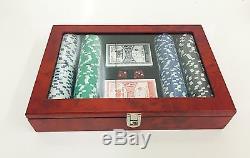 New Mahogany Deluxe Wooden Box 200 piece Poker Chip set, playing cards 11.5g M