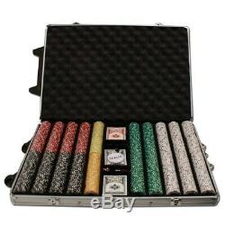New Poker Chips Set Coin Inlay 1000 Count 15g Rolling Aluminum Case Cards Dice
