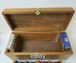 Nice Vintage Mahogany Wood Box & Trays Bakelite Poker Chips Gaming Set