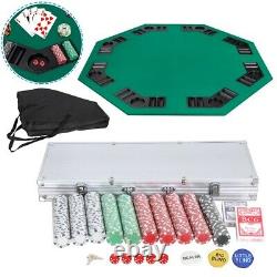 Octagon Shaped 8 Players Green Poker Table withBag+500 Chips Poker Dice Chip Set