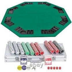 Octagon Shaped 8 Players Green Poker Table withBag+500 Chips Poker Dice Chip Set