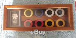 Opalescent Lucite Poker Chip Set Wood Glass Box Italy Mark Cross Swirl Chips