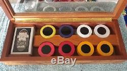 Opalescent Lucite Poker Chip Set Wood Glass Box Italy Mark Cross Swirl Chips