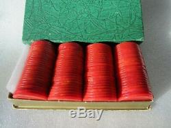 Original 1940s Set of 100 Catalin Marbleized Swirl Bakelite Poker Chips Red