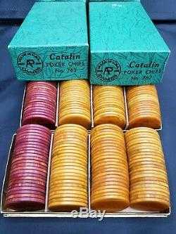 Original 1940s Set of 197 Catalin Marbleized Swirl Bakelite Poker Chips No. 762