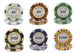 PROFESSIONAL MC Poker Chips Set 500 Piece Clay 14 Gram With Values & Case Holder