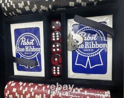 Pabst Blue Ribbon Poker Chip Set Cards Chips Case & Keys Please Read