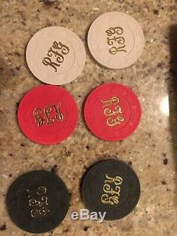 Paulson Top Hat & Cane Poker Chip Set of 299 Chips (NOS)Unplayed Red Black White