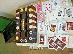Poker Chip Caddy Cards Set Mahogany Box Bakelite- 400 6 gram chips KEM, US