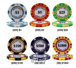Poker Chip Set 1000 Chips Casino Monte Carlo Aluminum Case 14 gr Dice Clay Bulk