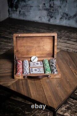 Poker Chip Set 200 Chips Included, Holiday Gift, Handmade Wooden Poker Set