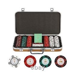 Poker Chip Set-300 Clay Poker Chips with Denominations 14g, 2 Decks of Cards