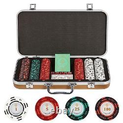 Poker Chip Set-300 Clay Poker Chips with Denominations 14g, 2 Decks of Cards