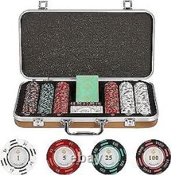 Poker Chip Set-300 Clay Poker Chips with Denominations 14g, 2 Decks of Cards