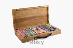 Poker Chip Set 300 Plastic Chips, Holiday Gift, Handmade Wooden Poker Set