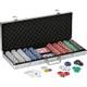 Poker Chip Set 500 Chips with Aluminum Case Cards and Blinds for Texas Hold'em