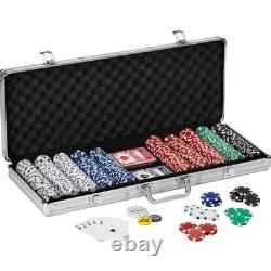Poker Chip Set 500 Chips with Aluminum Case Cards and Blinds for Texas Hold'em