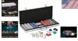 Poker Chip Set 500 Chips with Aluminum Case Cards and Blinds for Texas Hold'em