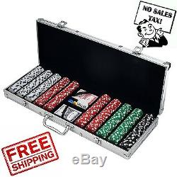 Poker Chip Set 500 Clay Aluminum Case Pro Casino Chips Texas Hold'em Cards Dice