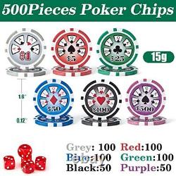Poker Chip Set 500 with Case, Poker Set with 11.5 Gram Chips, Cards, Dices