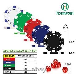 Poker Chip Set 500PCS Poker Chips with Aluminum Case, 11.5 Gram Chips for T