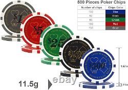 Poker Chip Set 500PCS Professional Poker Set 11.5 Gram Casino Chips with Denomin