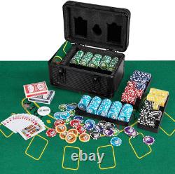Poker Chip Set, 600 PCS Chips, 2 Decks Cards, Dealer Button, Poker Felt, Aluminu