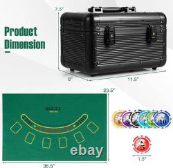 Poker Chip Set, 600 PCS Chips, 2 Decks Cards, Dealer Button, Poker Felt, Aluminu