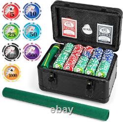 Poker Chip Set, 600 PCS Chips, 2 Decks Cards, Dealer Button, Poker Felt, Aluminu