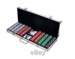 Poker Chip Set Aluminum Case New 500 Chips w Cards Texas Holdem Dealer Button