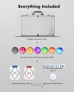 Poker Chip Set Denominations, 11.5g Weighted 500 Chips With Numbered Values