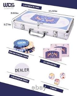 Poker Chip Set Gambling Case with 300 PCS 12 Texas Hold'em Blue and Purple