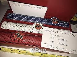 Poker Chip Set Red White And Blue Bacardi Rum Promo 219 Chips in A Red Box Mint