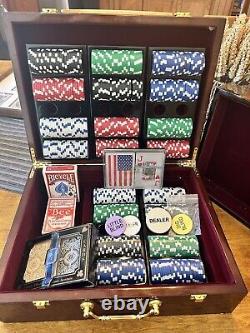 Poker Chip Set Removable Tray Vintage Lacquered Wood Case