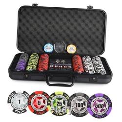 Poker Chip Set with Denominations, 300 PCS 14 300PCS Chips with Special Card