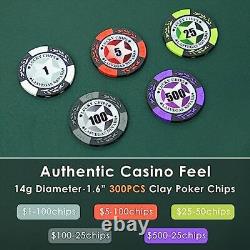 Poker Chip Set with Denominations, 300 PCS 14 Gram Black Case 300PCS Chips
