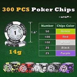 Poker Chip Set with Denominations, 300 PCS 14 Gram Clay Composite Casino