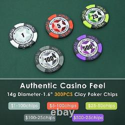 Poker Chip Set with Denominations, 300 PCS 14 Gram Clay Composite Casino Chip