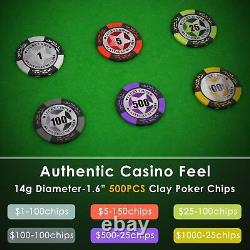 Poker Chip Set with Denominations, 500 PCS 14 Gram Clay Composite Casino Chip