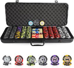 Poker Chip Set with Denominations, 500 PCS 14 Gram Clay Composite Casino Chips w