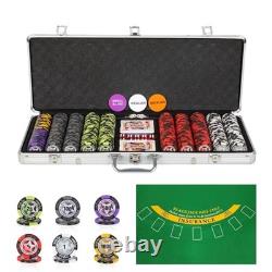 Poker Chip Set with Denominations, 500 PCS 14 Gram Clay Triple-locked Case