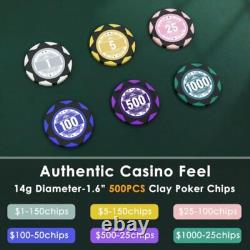 Poker Chip Set with Denominations 500 PCS with 14 Gram Numbered Clay Chips
