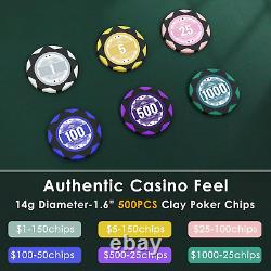 Poker Chip Set with Denominations 500 PCS with 14 Gram Numbered Clay Chips, Texa