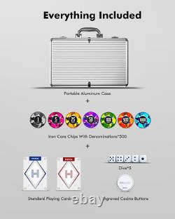 Poker Chips 500Pcs 11.5G with Denominations, Casino Numbered Chips Set with Alum