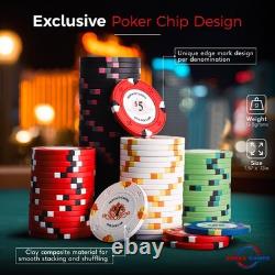 Poker Chips Set 500pc Monaco Casino 13.5g Clay Medium, Blue, green, white