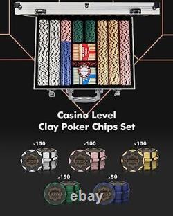 Poker Chips Set Premium 14 Gram Clay, 500 Blank Chips with Aluminum Multicolor