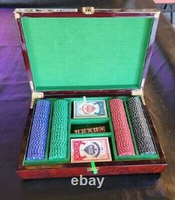 Poker Chips Set in Wooden Gaming Box Case Motor Brand Playing Cards