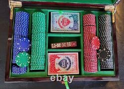 Poker Chips Set in Wooden Gaming Box Case Motor Brand Playing Cards