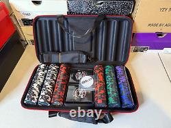 Poker Chips Set with Case 300 Clay Poker Chips 2 Card Decks, Dealer Button &